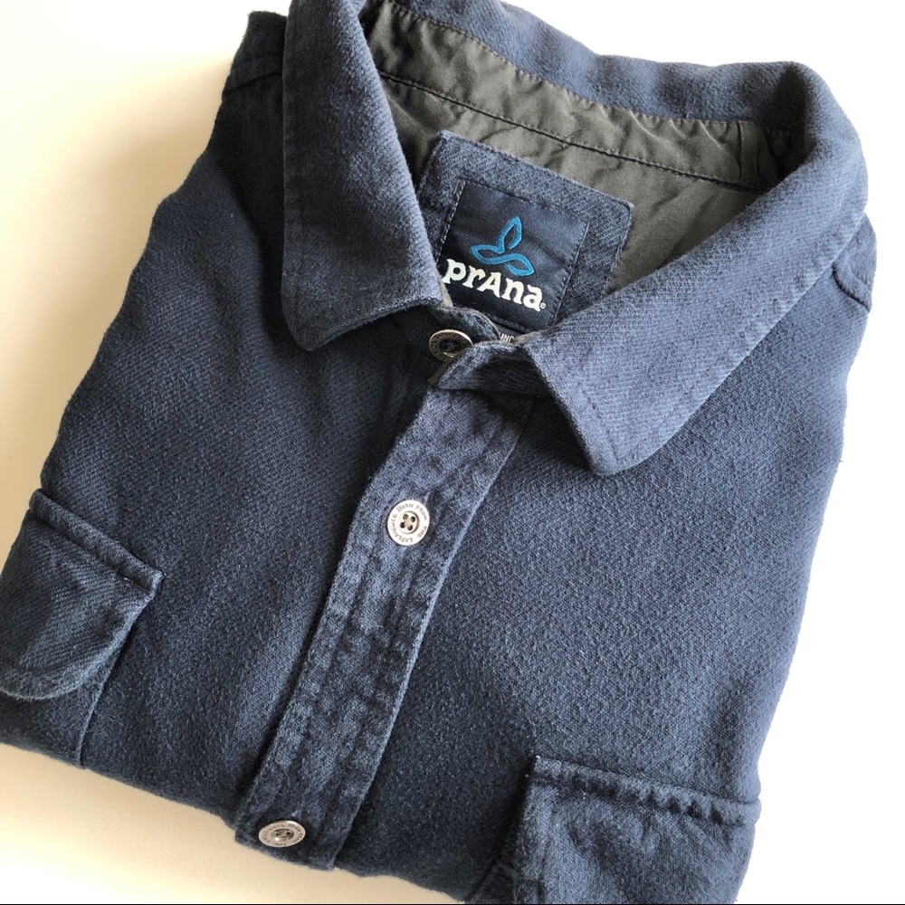Prana Men's Navy Blue Flannel Organic Cotton Long Sleeve Button Down Shirt XXL
